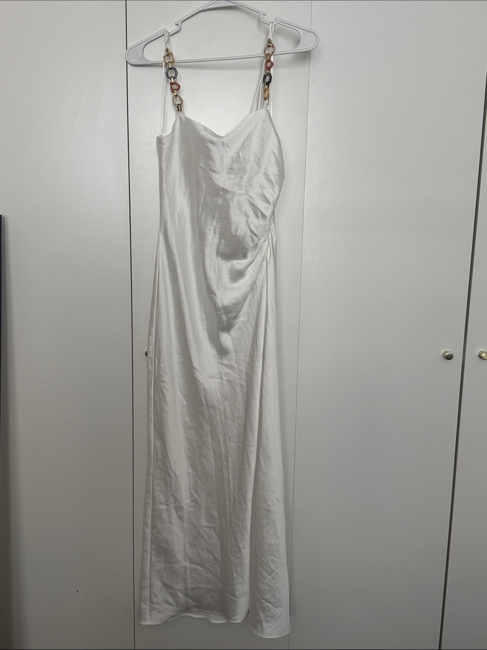 Zara White  Slip Midi Dress with Chain-Link Straps